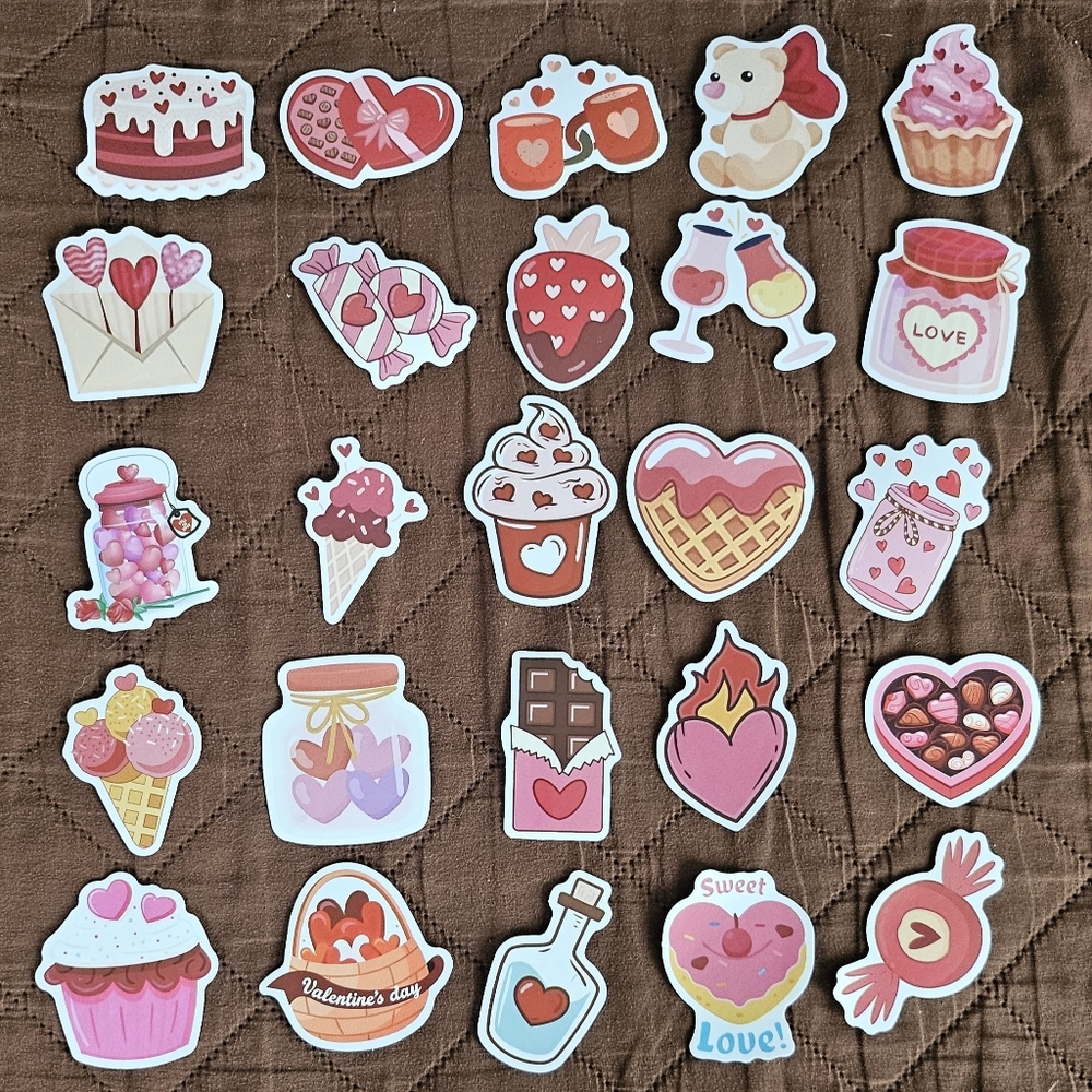 Sweets with hearts stickers,  25pc,  Journaling stationary,  women, girls